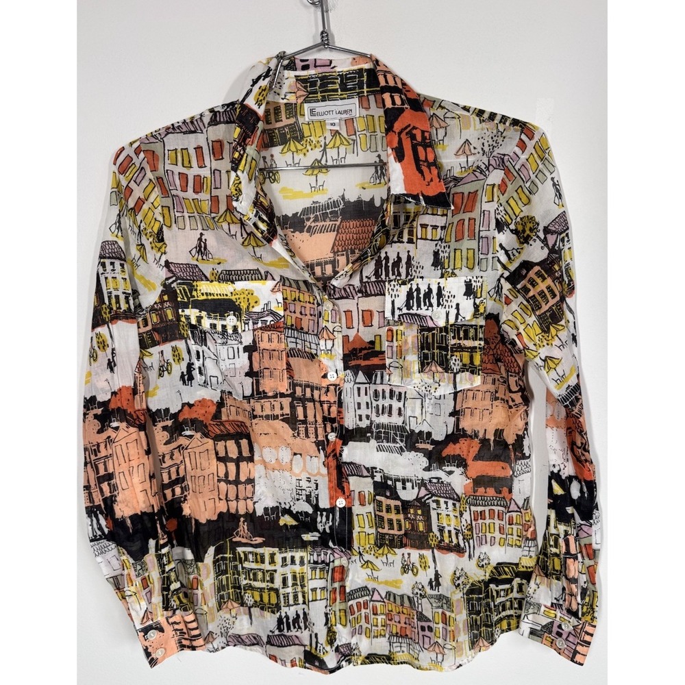 VTG Elliott Lauren Long Sleeve Button Up Pocket Shirt Women's 10 Retro 70's City
